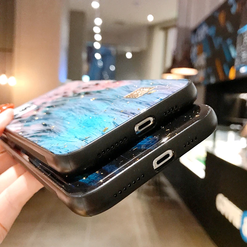 

Chic Marble Gold Foil Phone Cases for iPhone 12 11 Pro Max XR X Glitter Soft Silicone Cover for iPhone XS Max SE free shipping