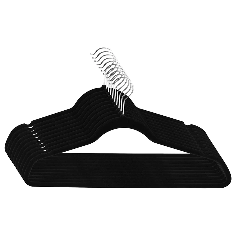 

10Pcs Flocking Hanger Plastic Non-Slip Hanger Velvet Drying Rack-Black