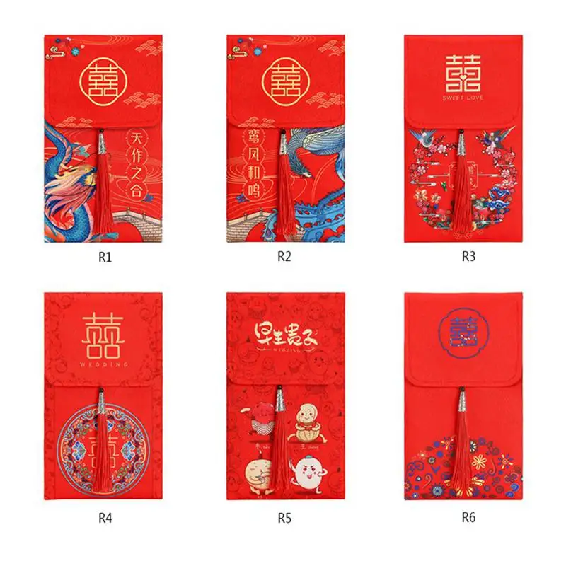 

s--2021 Hand-painted Red Envelope Wedding Satin Red Envelope Silk Fabric Red Packet