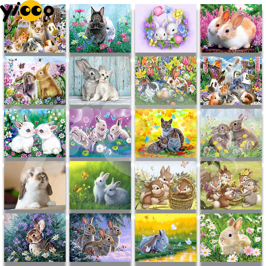 

Full Square Drill 5D Diamond Painting Cross Stitch Embroidery Bunny Friends Rhinestone Mosaic Home Decor Gift TC20