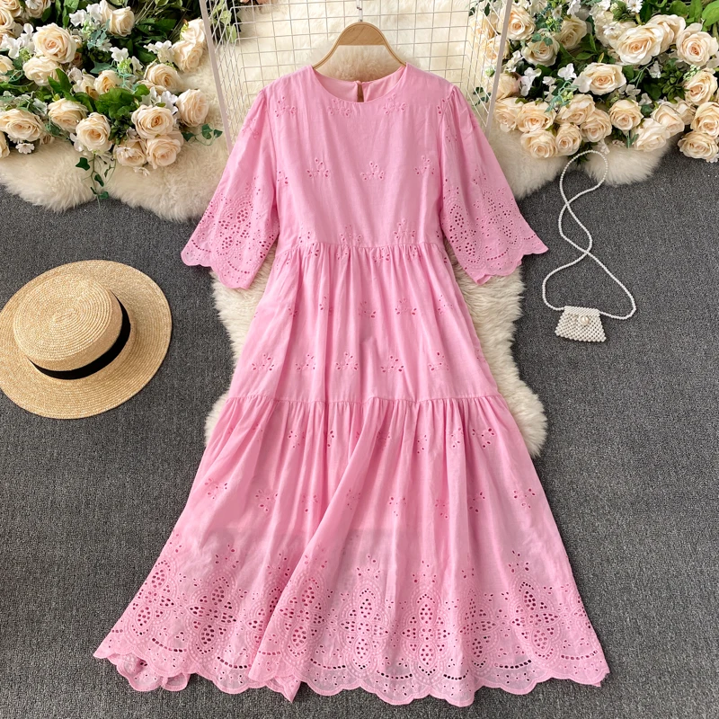 

French gentle wind girl feeling hollow out lace loose and thin large size casual comfortable long girl