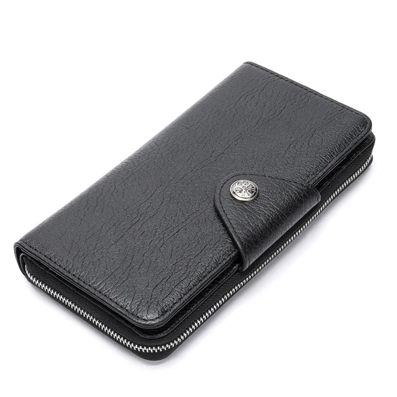

Мужской длинный кожаный деловой бумажник, черный горизонтальный квадратный клатч из воловьей кожи с внутренним слотом и карманом для монет
