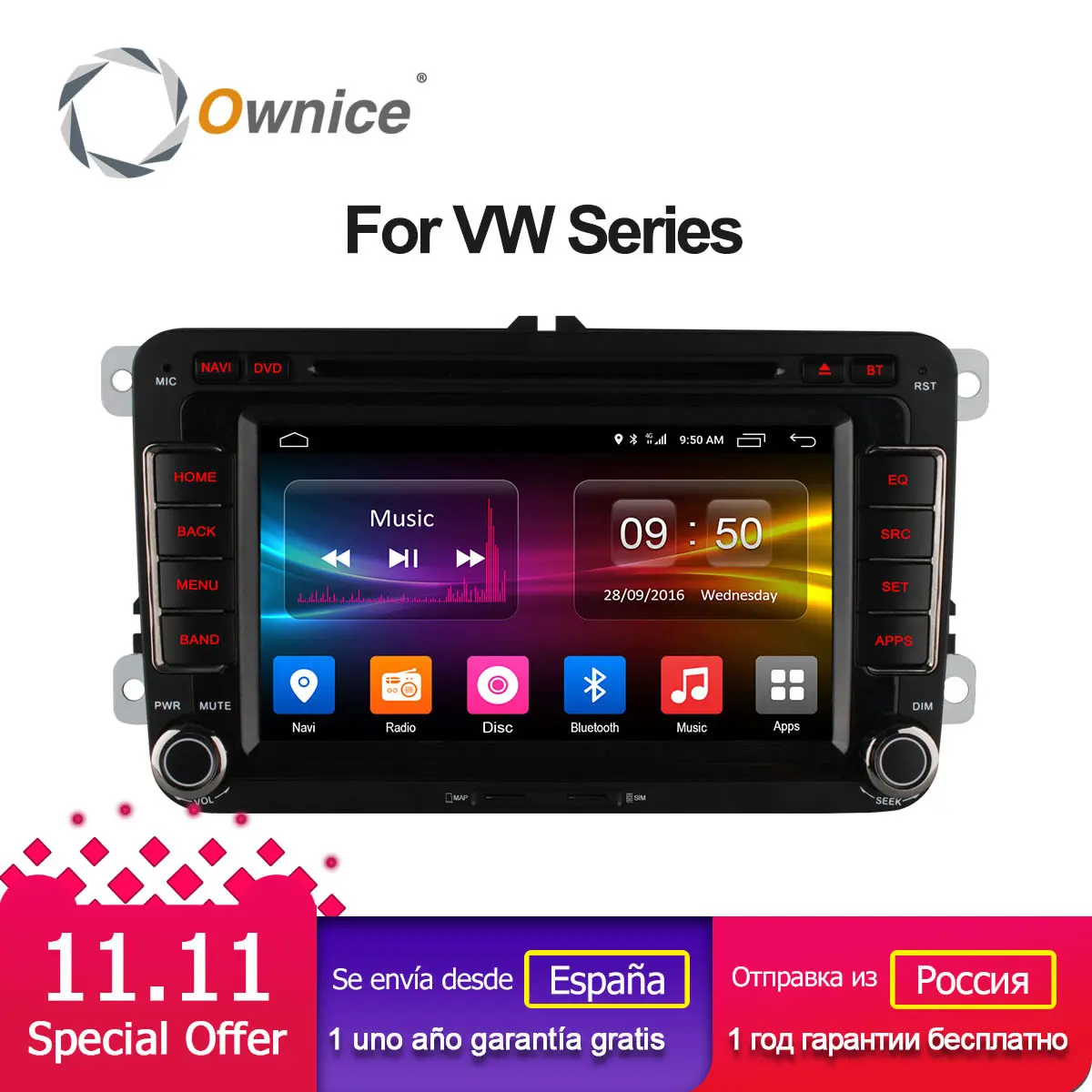 Автомобильный DVD плеер Ownice Восьмиядерный Android 6 0 ОЗУ 2 Гб для Volkswagen golf 4 5 touran passat B6