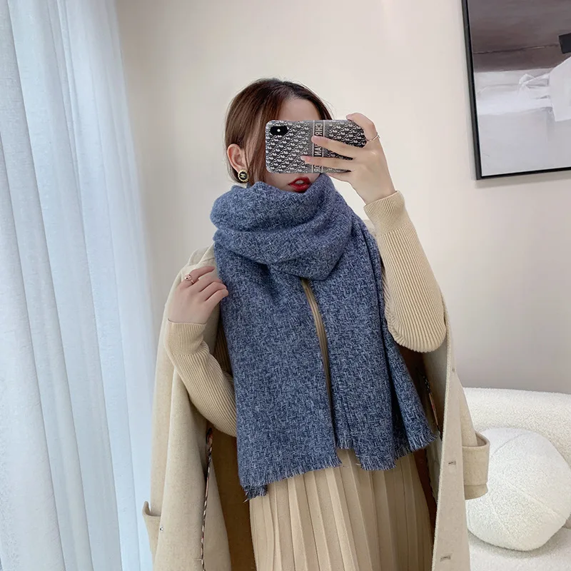 

2021autumn winter simple style solid color Flower Clip imitation cashmere women's scarf temperament with shawl warm couple scarf