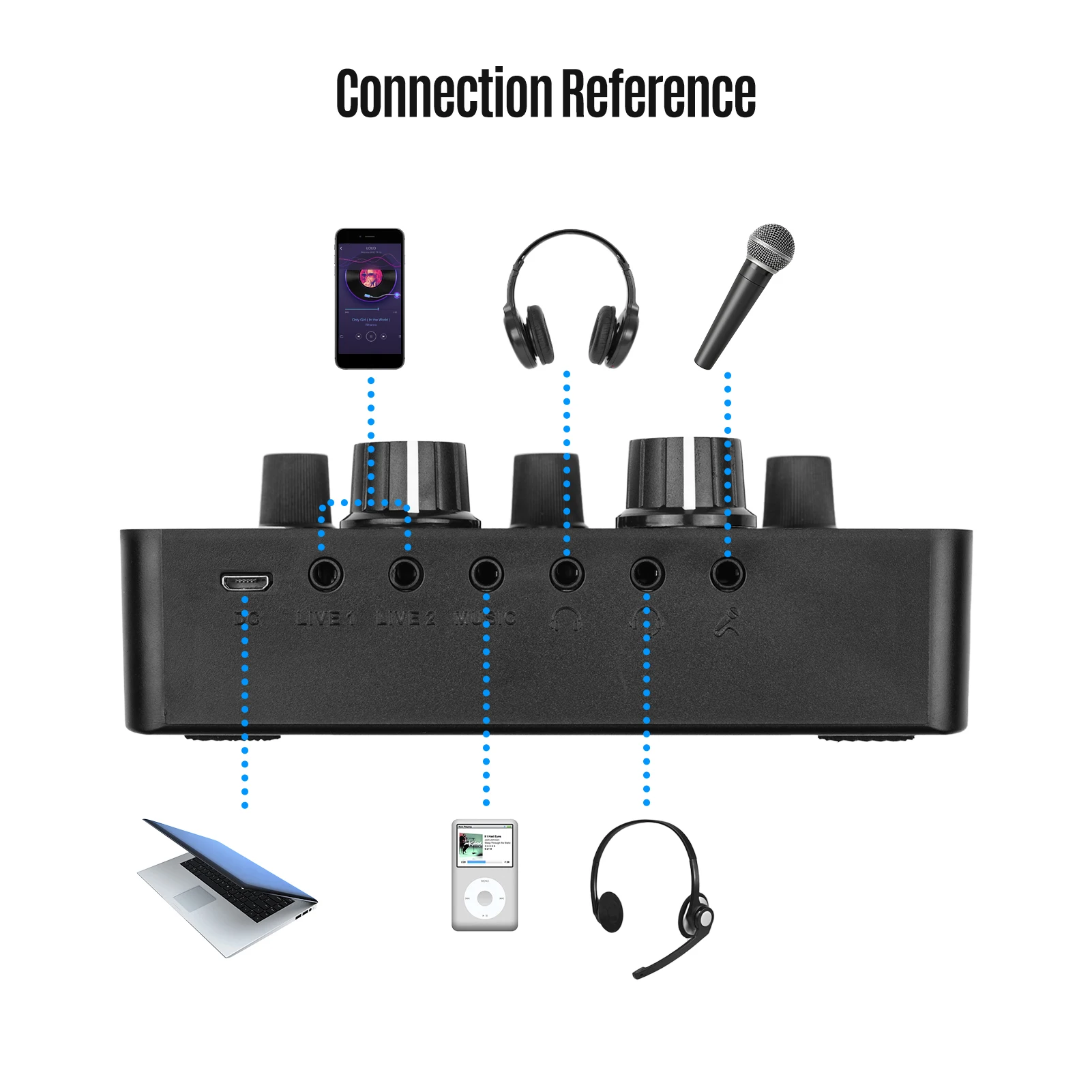 

Mini Rechargeable Live Sound Card Voice Changer Device Built-in Multiple Sound Effects with Earphone Microphone for Smartphone