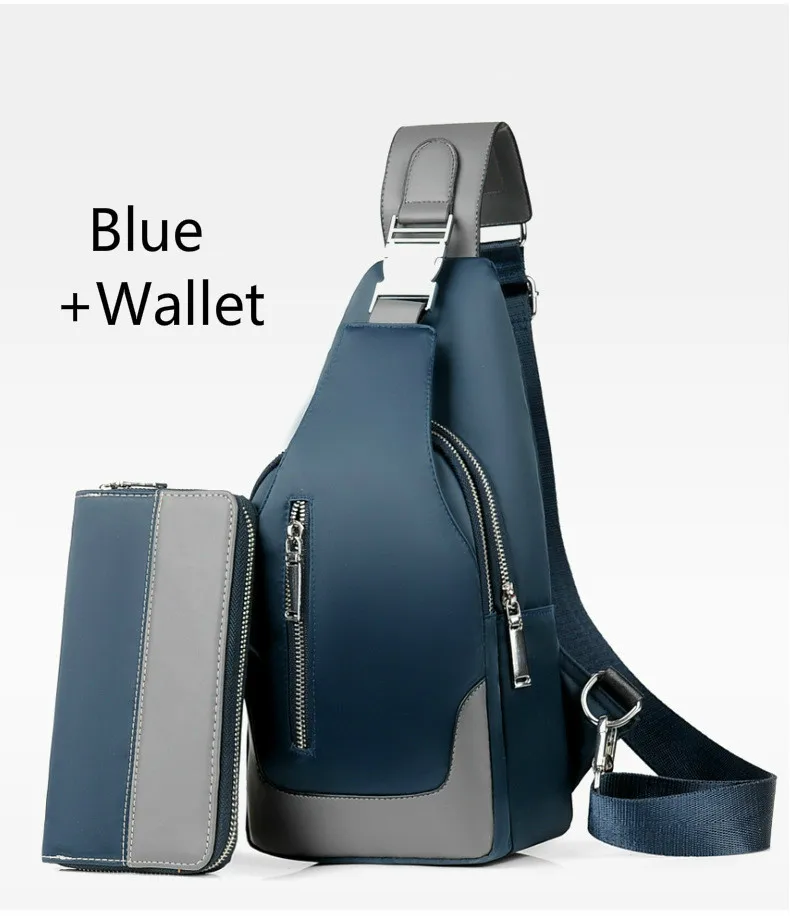 Blue suit Мужская сумка-мессенджер из водонепроницаемой ткани Оксфорд, нагрудные сумки через плечо, повседневные сумки через плечо, Мужская многофункциональная сумка с зарядкой через USB - Цвет: Blue suit