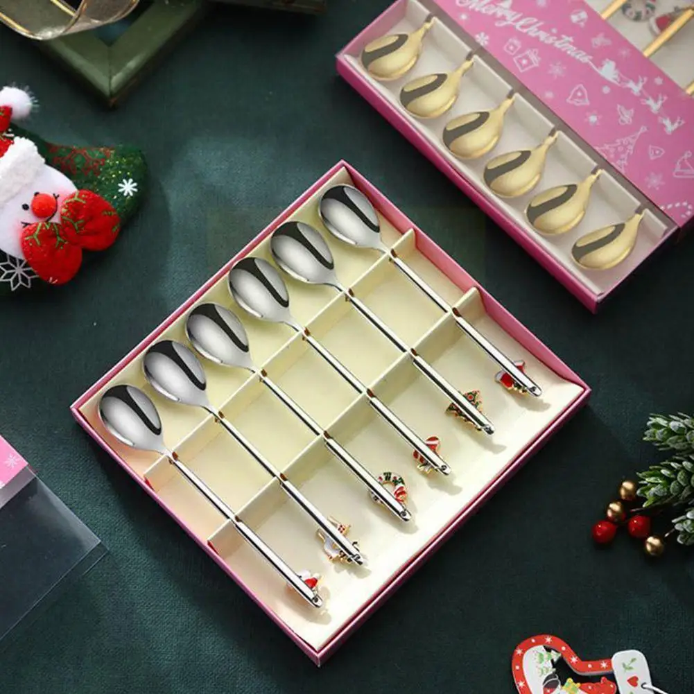 

1pc Steel Christmas Spoon Xmas Party Table Ornaments Coffee Spoon Christmas Decorations For Home Kitchen Tool Gift S3d3