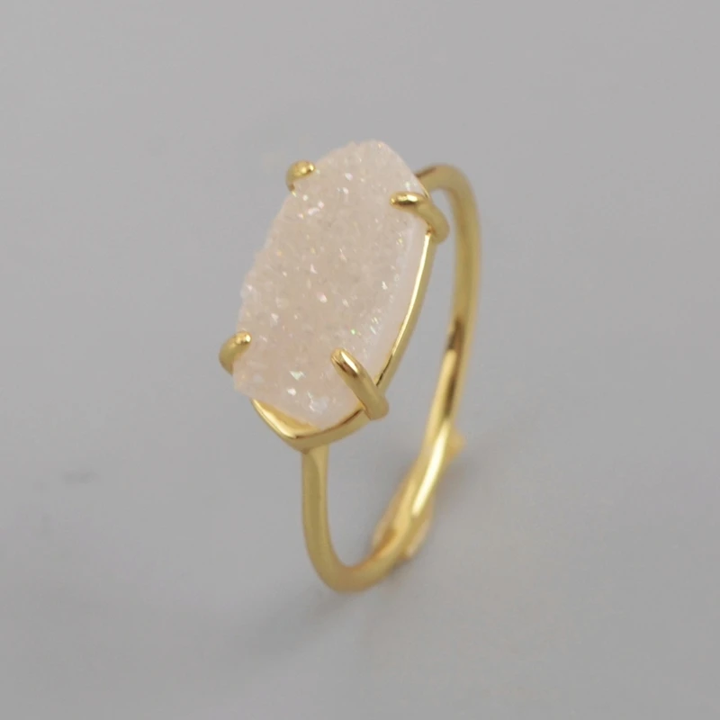 white druzy Натуральные Агаты Druzy женские кольца цвета Drusy Fasion кольцо Kendra Кольца Драгоценные камни камень черный белый серебряный девушки кольцо дропшиппинг - Цвет основного камня: white druzy