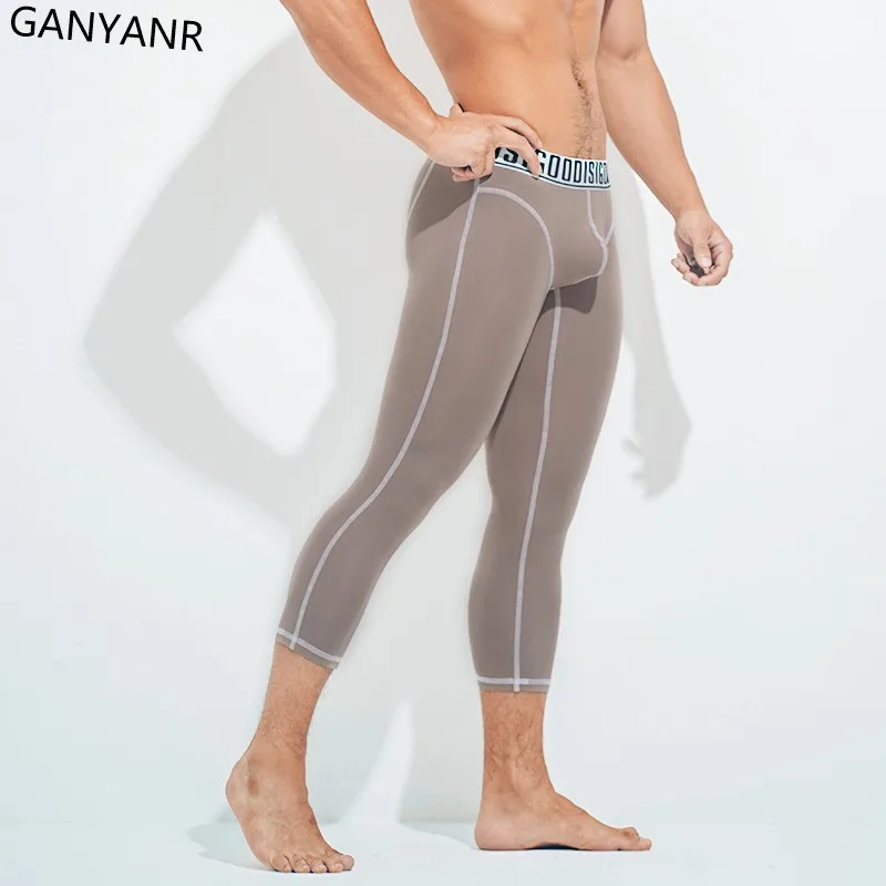 GANYANR Men Running Tights Leggings Compression Pants Sportswear Gym Sport 3/4 Sexy Basketball Yoga Fitness Training Workout