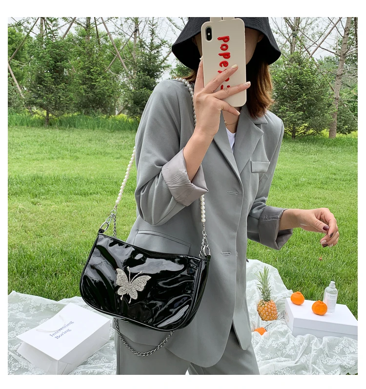 

Original Retro Itabag Japanese Butterfly Rhinestone Pearl Chain Vintage Shoulder Bag Messenger Portable Itabag