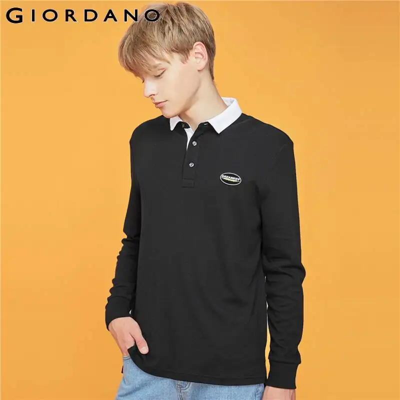 Giordano джемпер с классическим воротником и застежкой на пуговицах, из натурального хлопка, имеется небольшая вышивка на груди