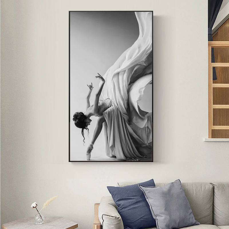 

Modern Ballet Dancing Girl Canvas Painting Poster And Print Figure Art Wall Black White Pictures For Living Room Bedroom Aisle