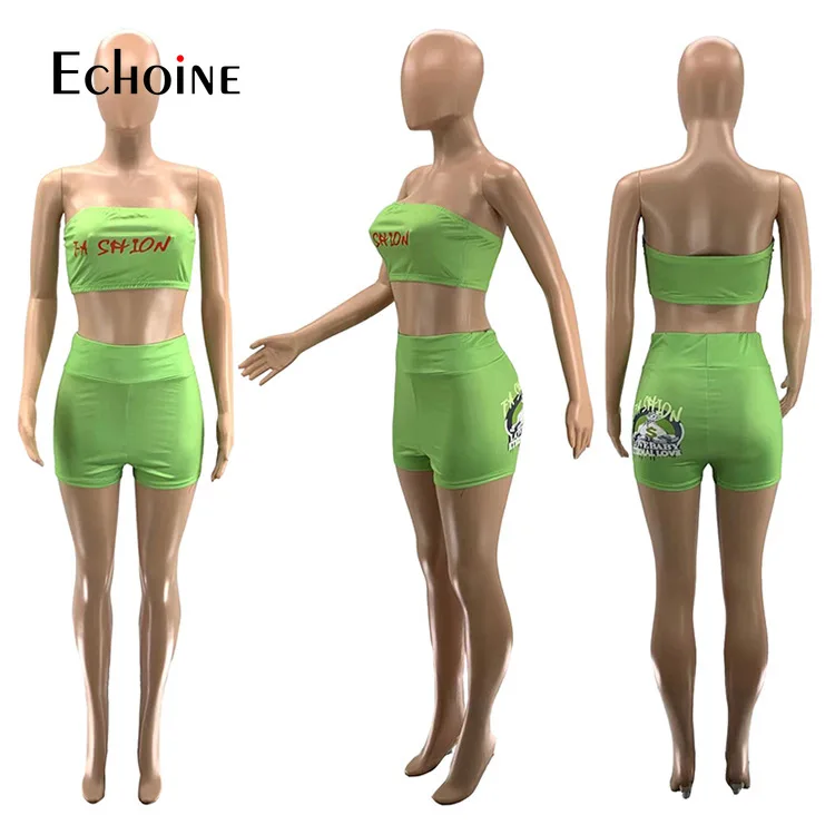 

Echoine Summer Two Piece Outfits for Women Print Sexy Set Crop Top and Short Pants Club Matching Sets biker shorts Plue suze