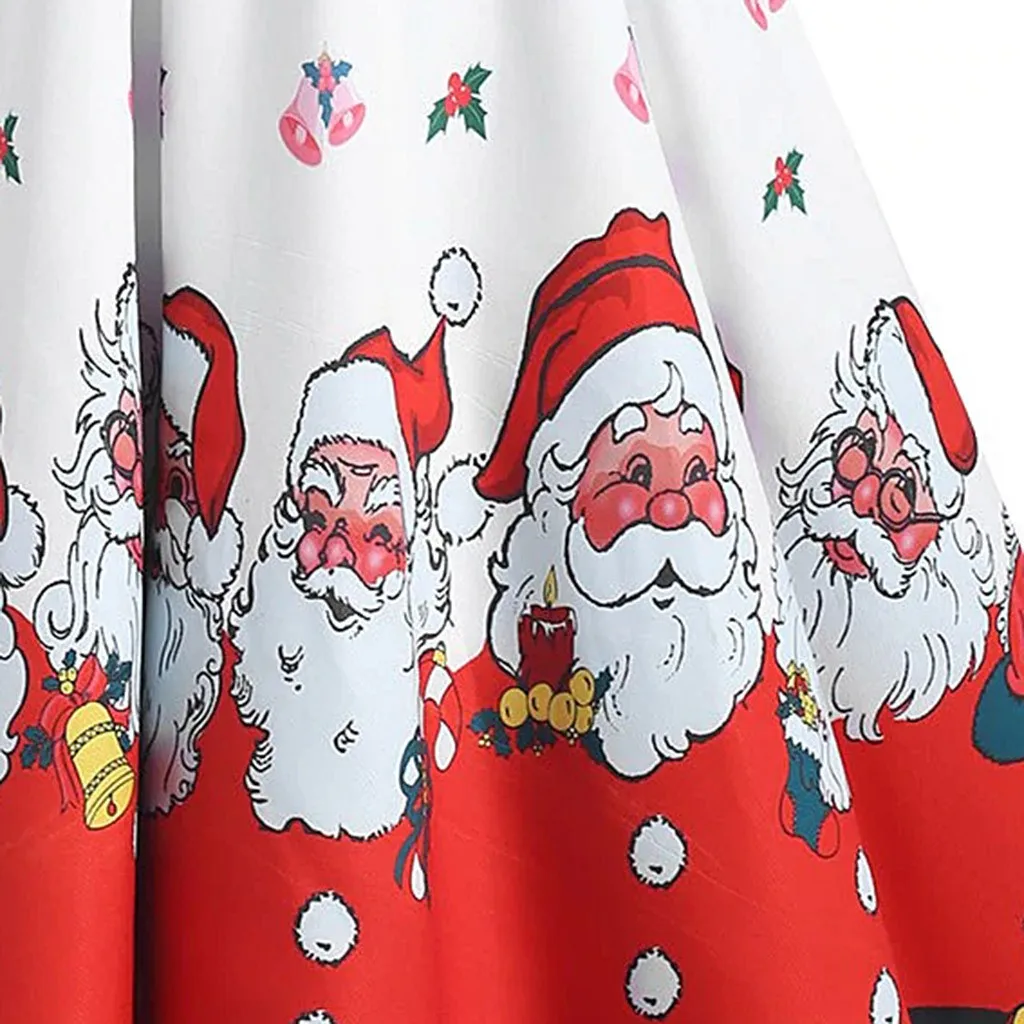 Christmas Print Women's dress Fashion Patchwork Sundress Female Sexy Off-Shoulder Zipper Hepburn Style High waist Party Dress | Женская