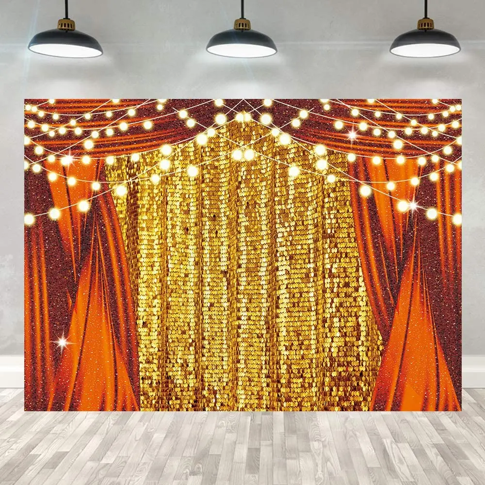 

Golden Glitter Red Curtain Backdrop Circus Awards Ceremony Birthday Party Photography Background Baby Shower Party Decor
