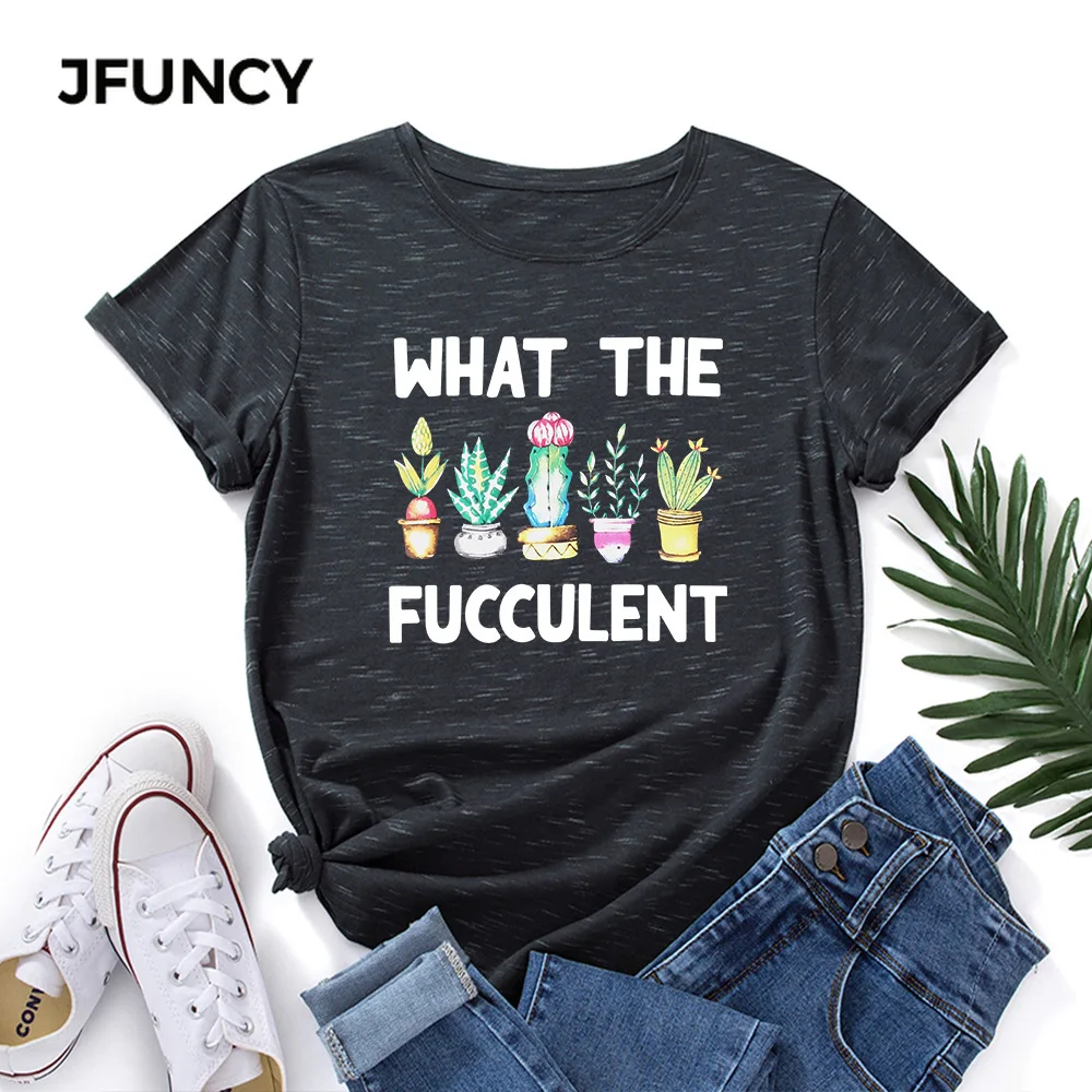 JFUNCY  Women Cotton Tshirt Cactus Graphic Print Loose Tees Shirt Short Sleeve Woman Casual T-shirt Summer Female Tops