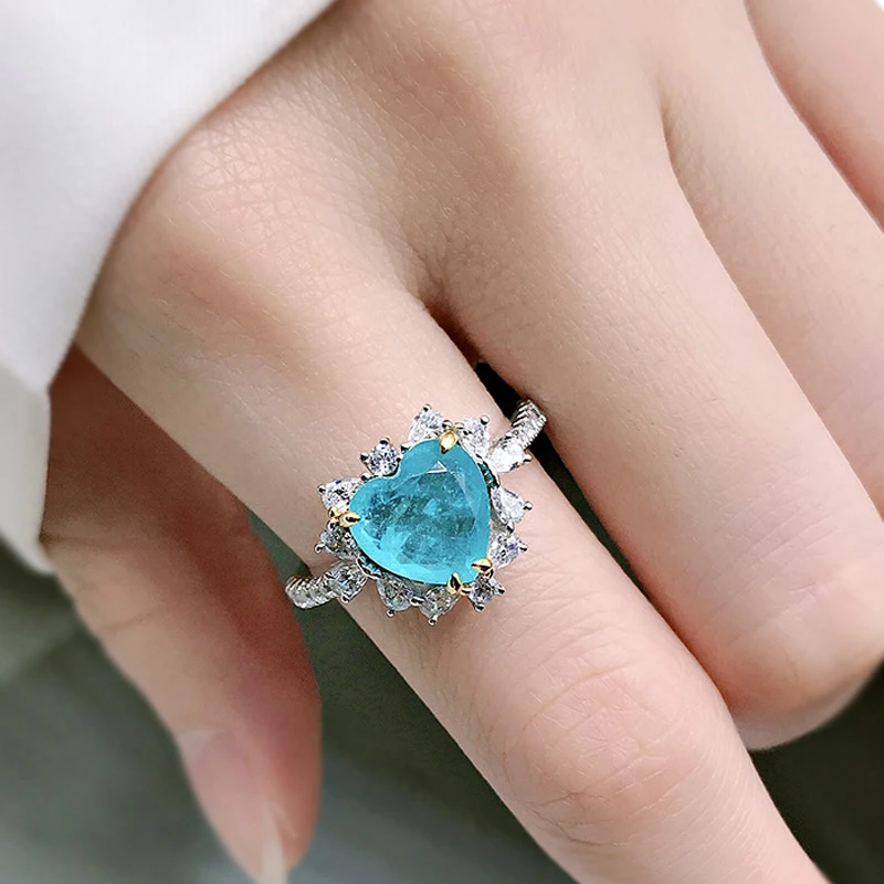

COSYA 100% 925 Sterling Silver Paraiba Tourmaline Gemstone Heart 9*9mm Ring For Women Wedding Luxury Party Cocktail Fine Jewelry