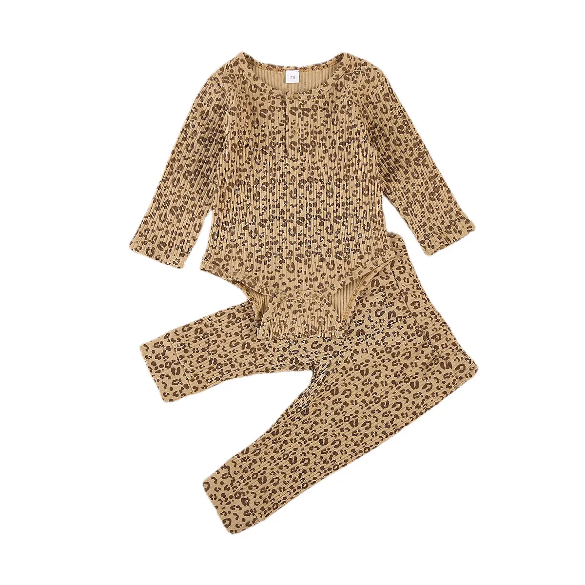 

2020 Fall Spring Newborn Baby Girls Clothing Set Toddler Long Sleeve Round Collar Bodysuits Top + Leopard Print Long Pants 0-18M