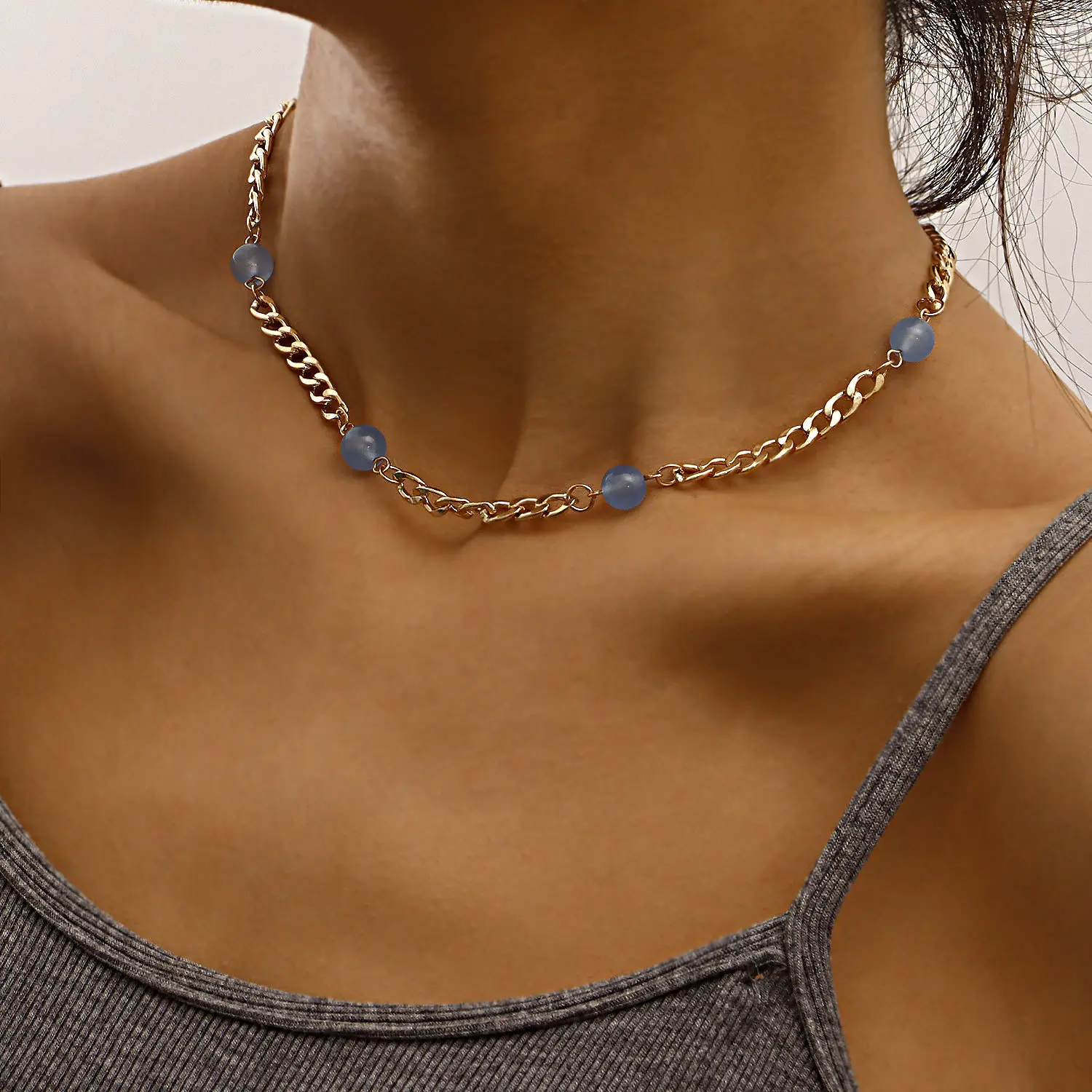 

Resin Ball Chain Necklace for Women Gold Color Clavicle Chain Short Necklaces Female 2021 Fashion Jewelry Simple New