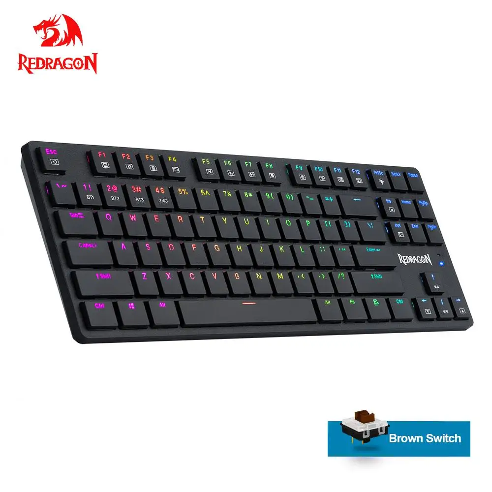 

Сверхтонкая Механическая игровая клавиатура REDRAGON Anubis K539 RGB с USB и поддержкой Bluetooth, беспроводная 2,4G, 3 режима, 87 клавиш для компьютера