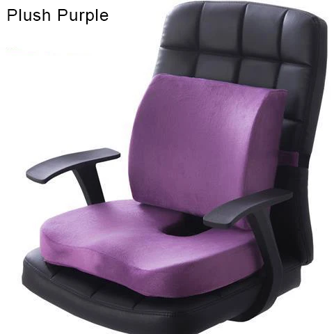 Plush Purple 2 шт. ортопедические пены памяти Автомобильное сиденье Подушка задняя подушка набор медленный отскок для офисного стула поддержка талии копчик облегчение боли - Цвет: Plush Purple