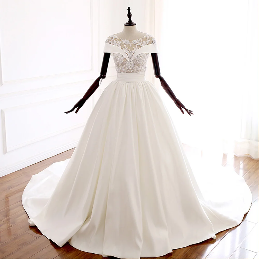 

Женское свадебное платье It's yiiya, белое атласное платье с коротким рукавом, расшитое бисером, с аппликацией на лето 2019