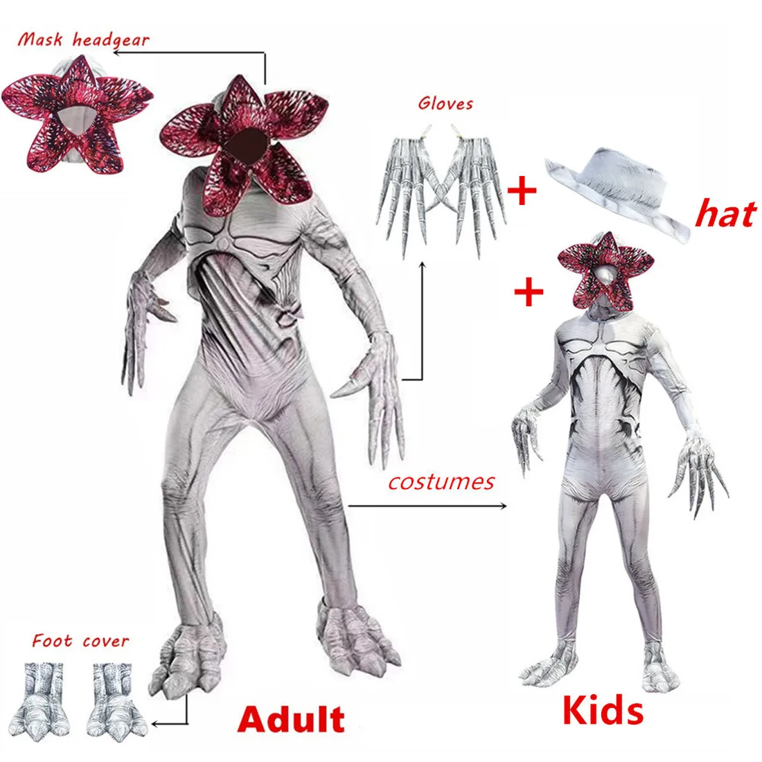 New Halloween Costume for Kids/adults Stranger Things 3 Scary Demogorgon Fortress Cosplay Carnival Party Creepy Zentai Bodysuit |