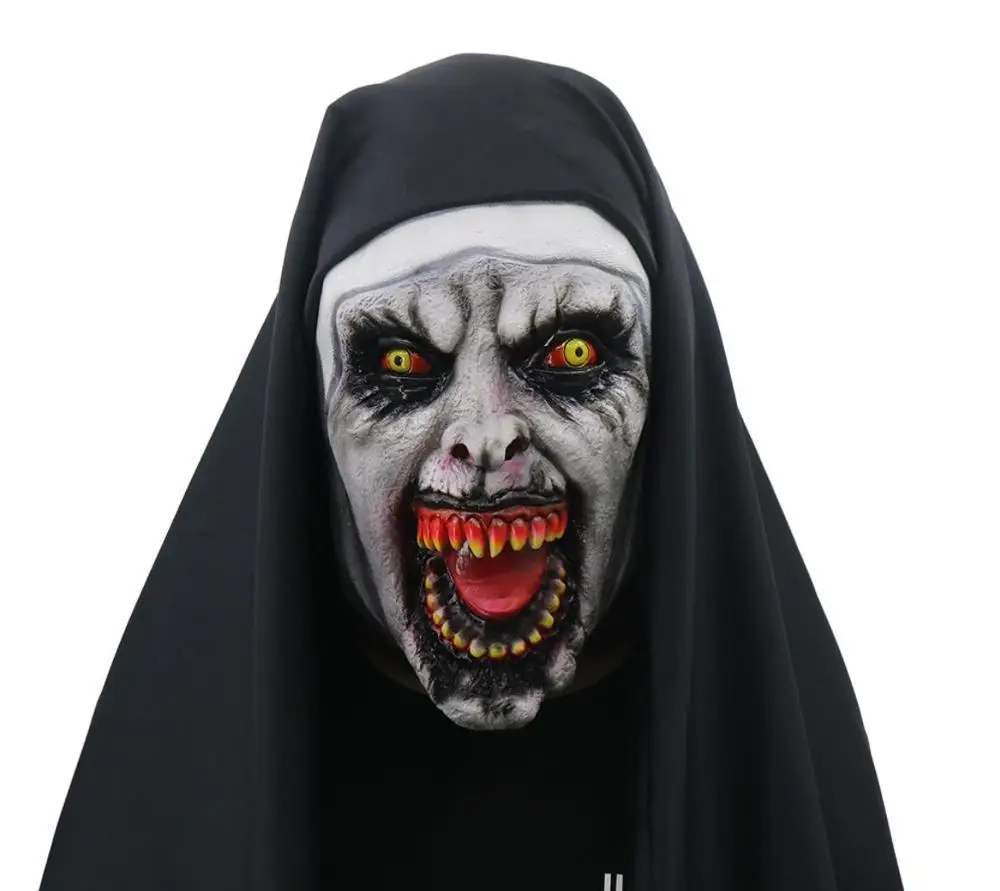 Страшная маска монахини косплей валак страшные латексные маски с шарфом для