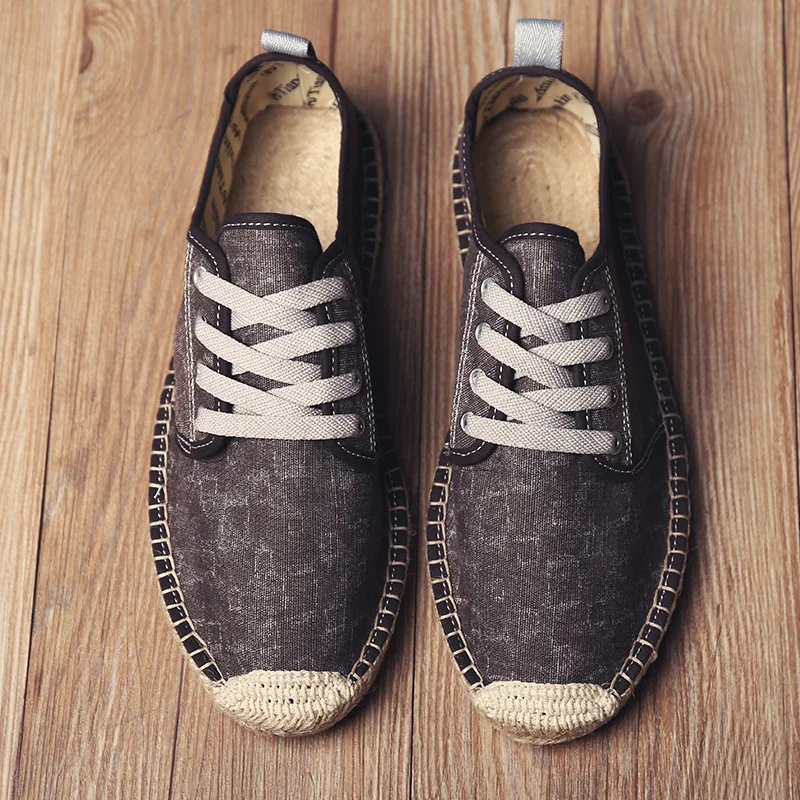 Мужские парусиновые туфли Bule черные серые повседневные рыбацкие с пеньковой