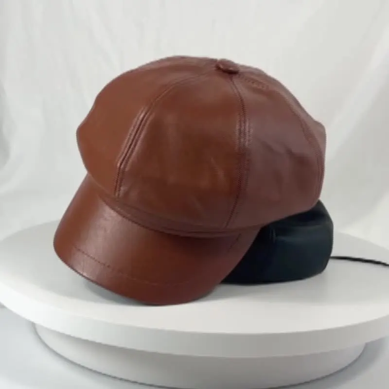 

Модные шапки из искусственной кожи, ветрозащитный мужской берет, бандажная шапка, Весенняя плоская шапка, Casquette, теплый мужской берет с боко...