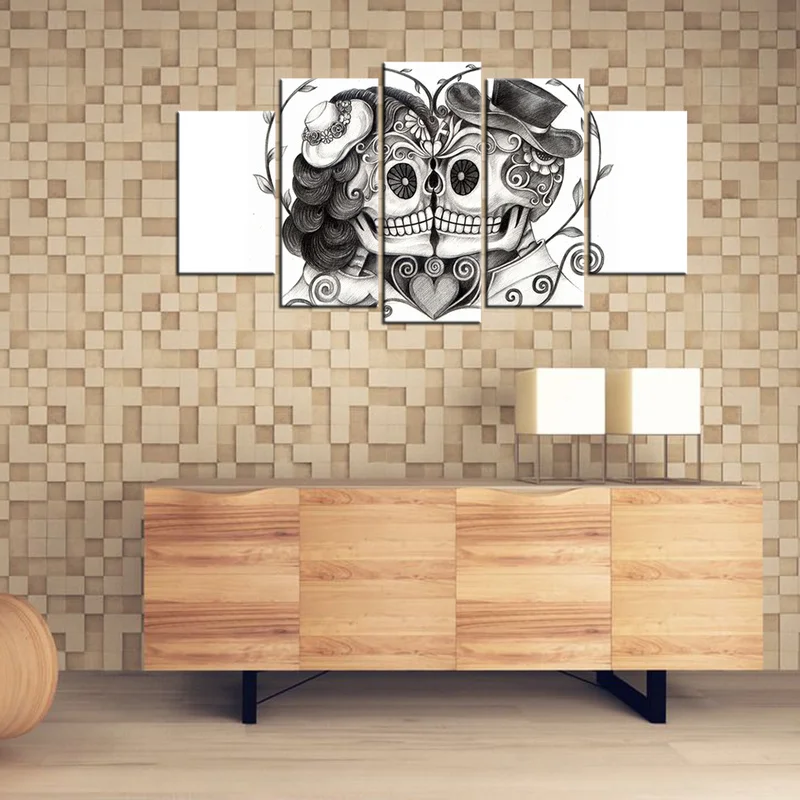 5 шт. Холст Картина череп Любовь Пара принт &quotпоцелуй&quot Домашний декор плакат