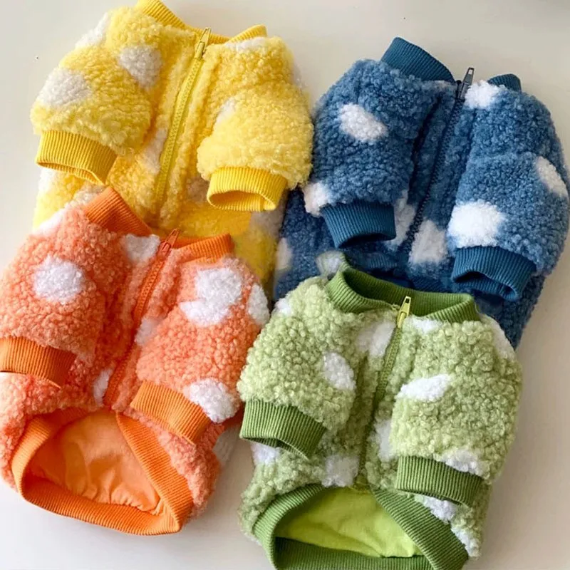 

Winter Warm Dog Clothes Zip Jacket Fleece Fashionthicken Dot Clothes Coat Sweater Chihuahua Yorkshire Outdoor Small Puppy Dog