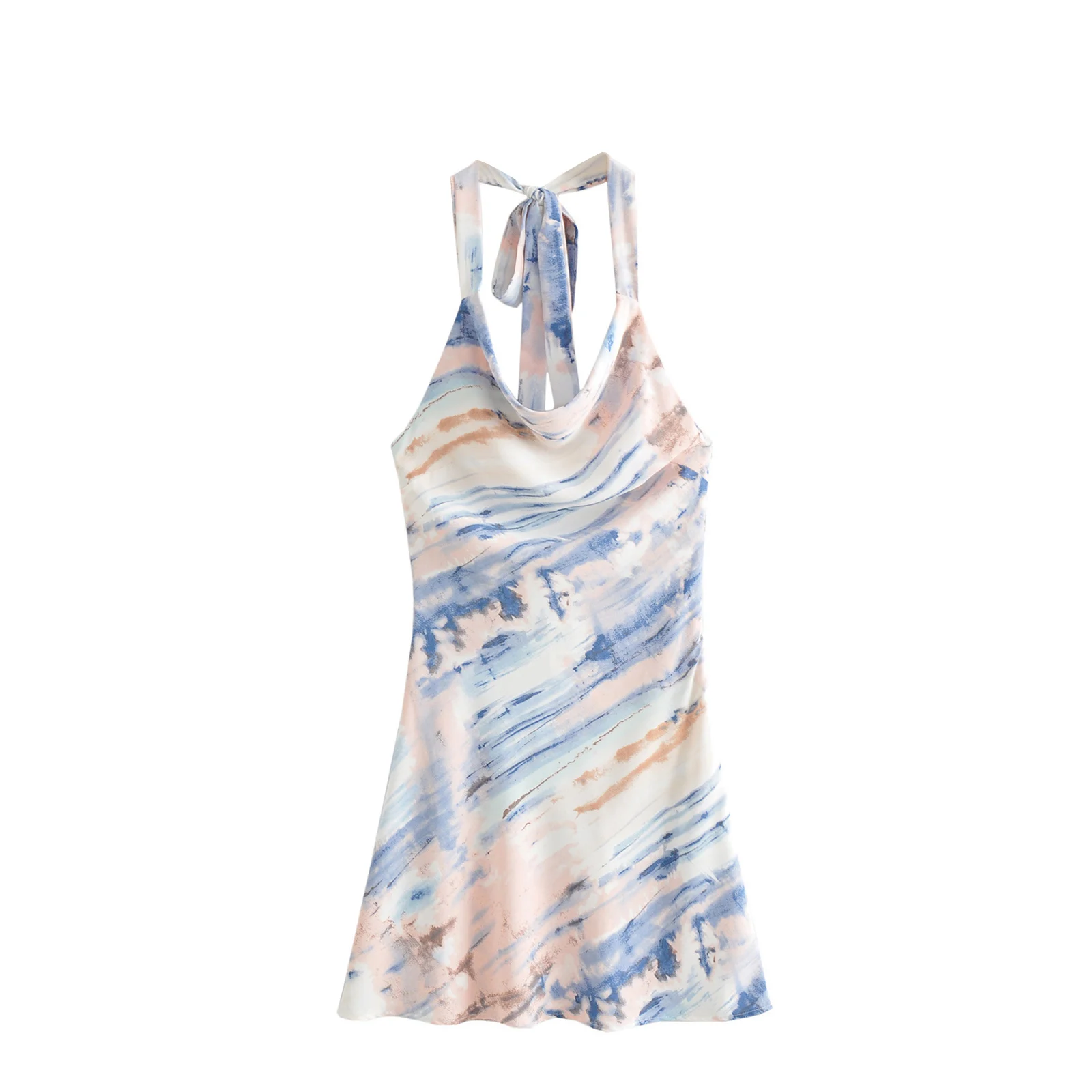 

Ladiess Sexy Bandage Halter Dress Summer Fashion Tie-dye Backless A-line Short Dress for Women 2021