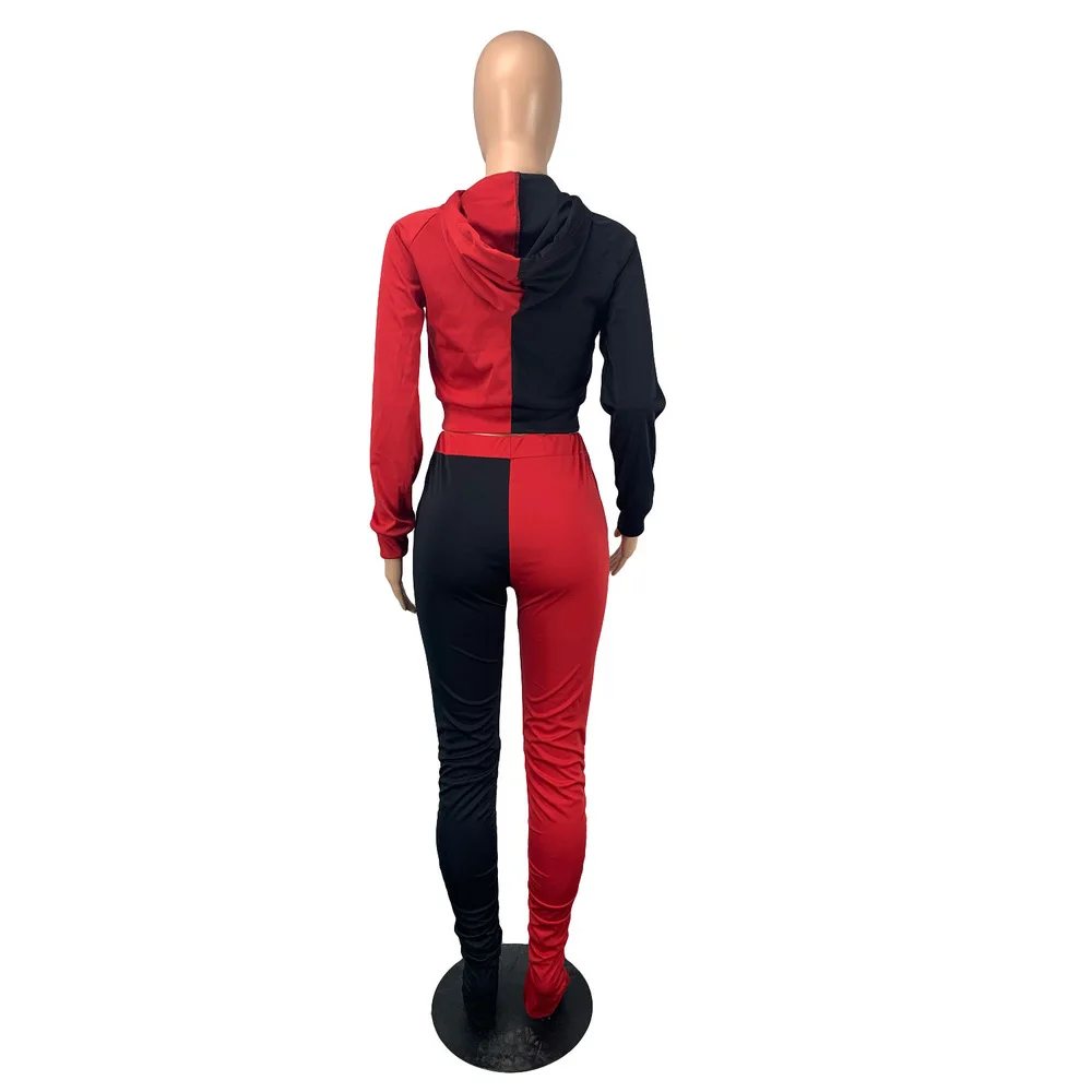 

Color Blocking Patchwork Two Pieces Sets Women 2021 Autumn Hooded Full Sleeve Slim Jackets+stacked Sweatpant Activewear Outfits