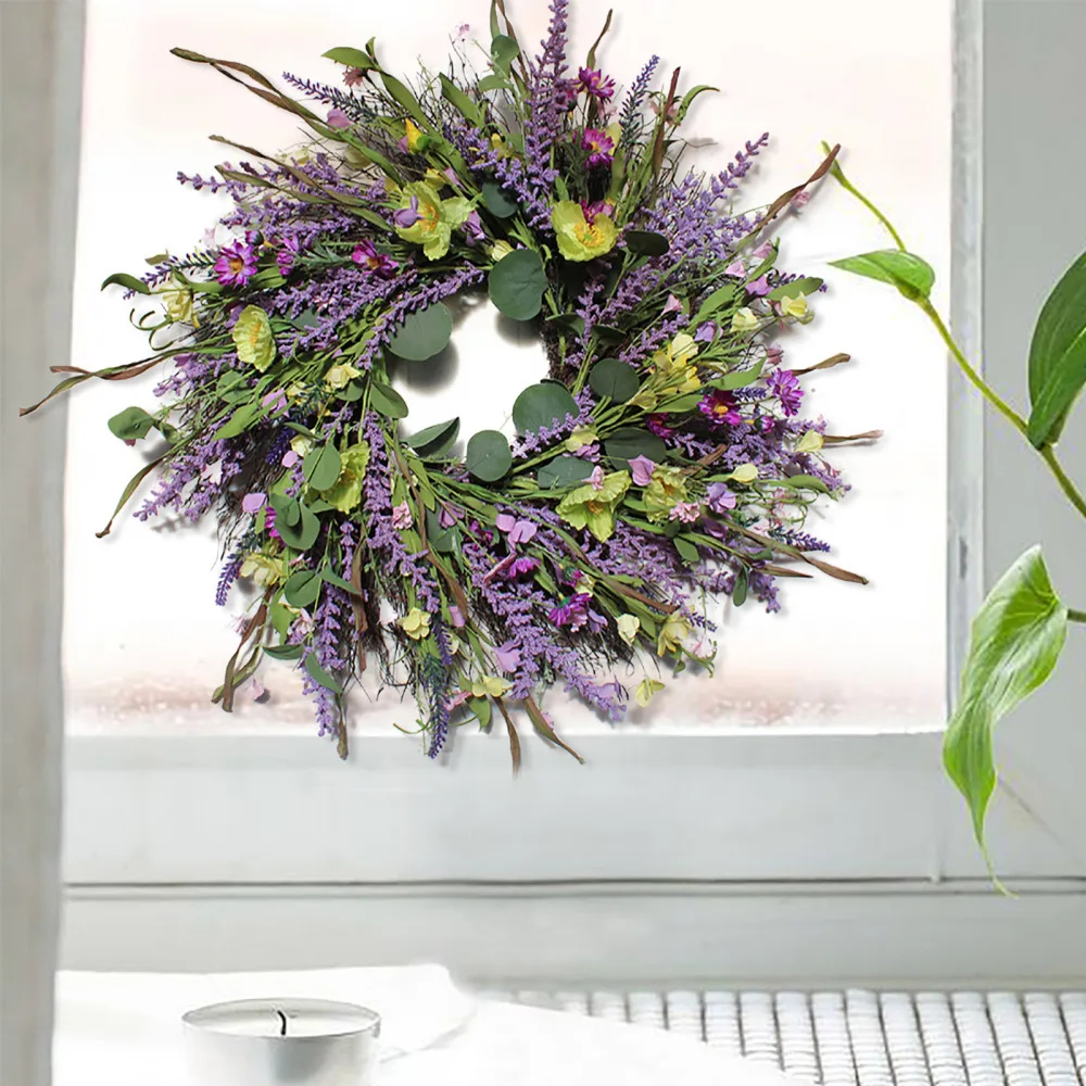 

Wall Hangings Semi-handmade Gift Elegant Home Decoration For Spring Wedding Party Dia 61cm Airtificial Cloth Lavender Wreath