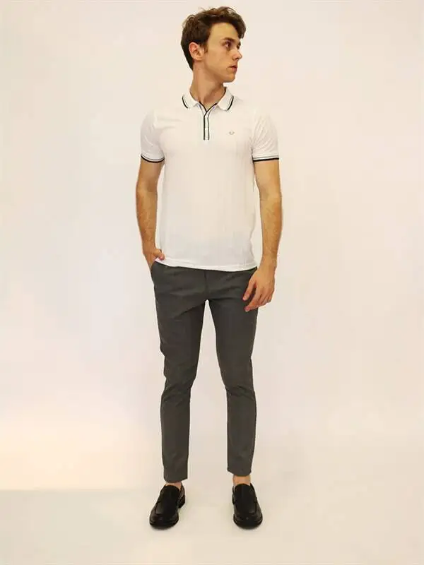 

Mens White Collar Detailed Polo Collar T-shirt