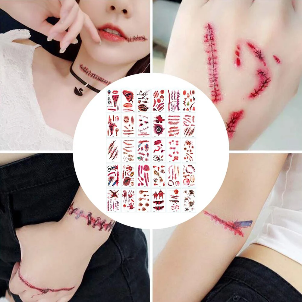 Временные татуировки для Хэллоуина кровавые раны шрамы наклейки ужас Ститч Scab
