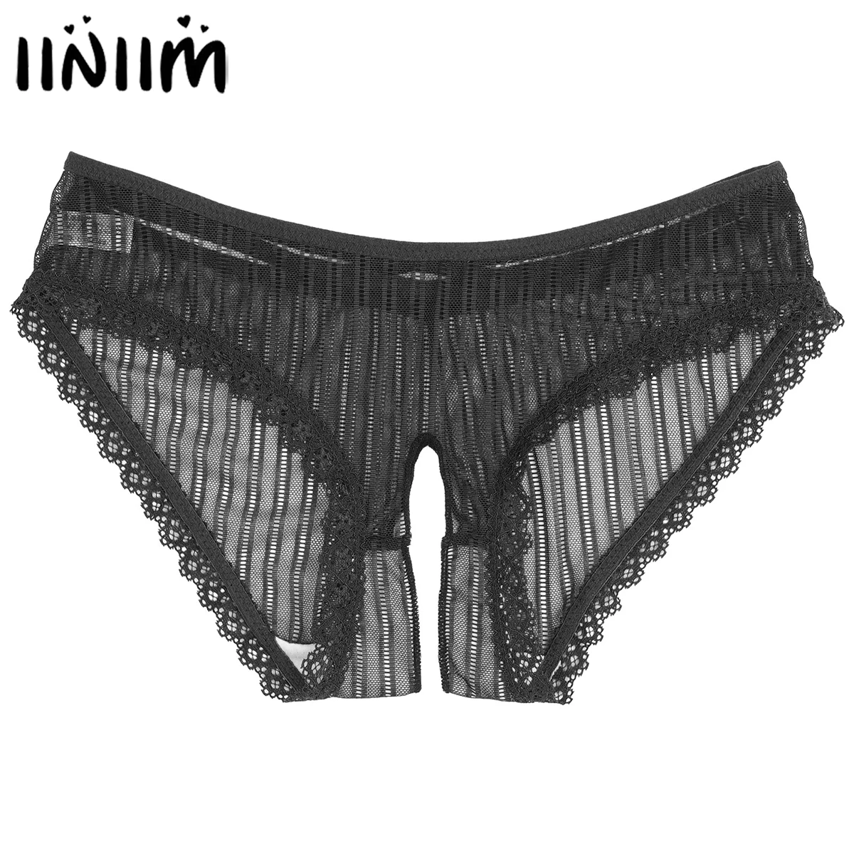 

iiniim Men Womens Sissy Low Waist Crotchless Striped Briefs Breathable Strappy Elastic Waistband Panties See-through Underwear