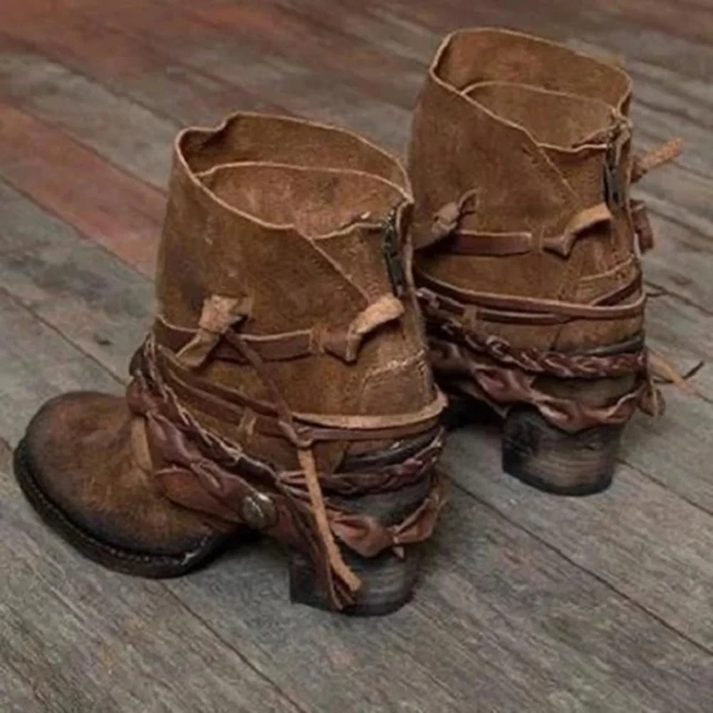 

Women's Retro Fashion Round Toe Boots Back Zipper Comfortable Short Boots J55