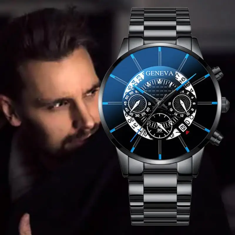 

Geneva Brand New Men's Quartz Watch European And American New Design Fashion Casual Stainless Steel Calendar Men's Watch