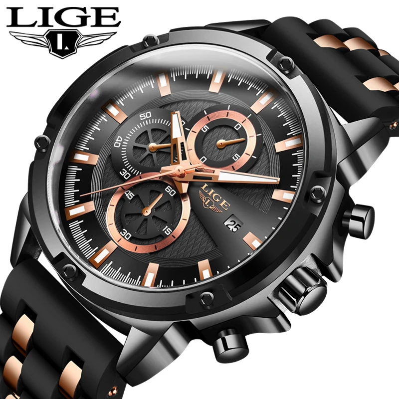 Мужские водонепроницаемые кварцевые часы с силиконовым ремешком в стиле