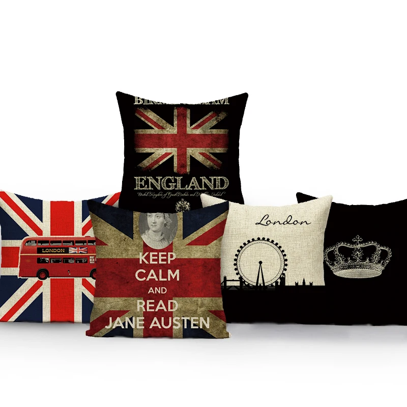 

London Style Throw Pillow Covers British Flag Soldiers Pillow Case Office Home Decor Cushion Cover For Sofa Chair Car