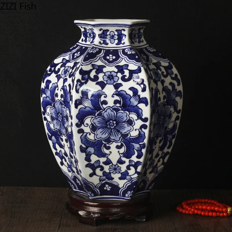 

Vintage Home Decor Ceramic Flower Vases for Homes Antique Traditional Chinese Blue and White Porcelain Vase for Flowers Art Home