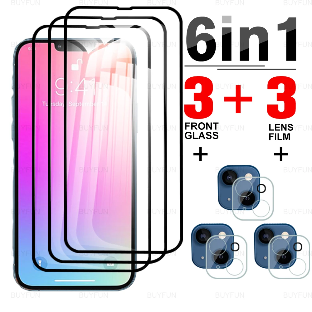 

Закаленное стекло для iPhone 13 Pro Max, 6 в 1, с черными краями, для iphone 13 i, 13 mini, 13pro, полное покрытие, Защитное стекло для камеры