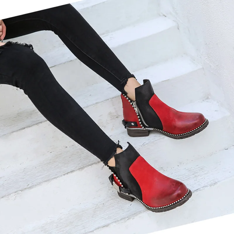 Ботильоны Prova Perfetto из натуральной кожи черные смешанные красные полусапожки с