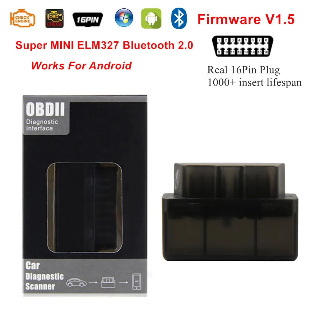 Новейший ELM327 V1.5 OBD2 сканер Bluetooth2.0 без чипа PIC18F25K80 для Android/Window Super MINI OBDII считыватель