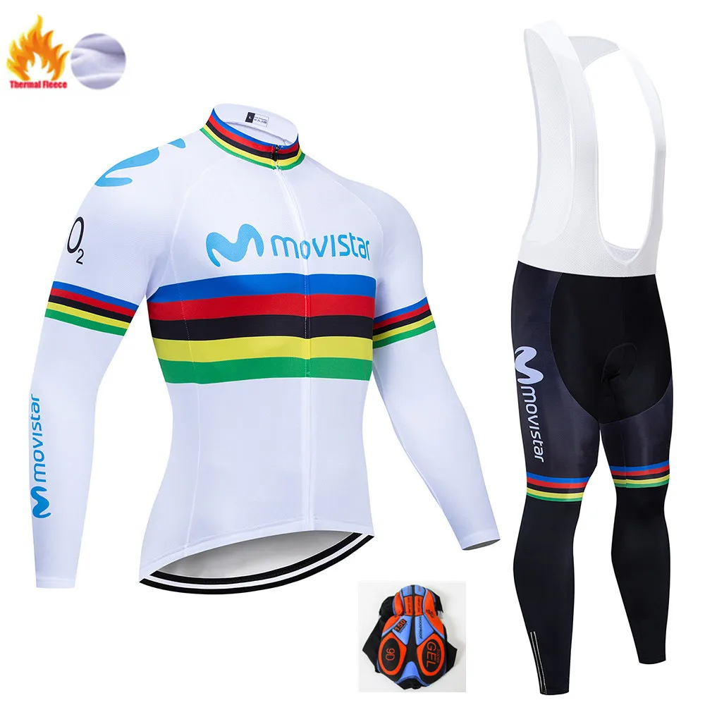 Movistar Pro Team зимний теплый флисовый длинный комплект одежды для мужчин, Велоспорт Джерси, нагрудник, велосипед, Ropa Ciclismo, велосипедная одежда - Цвет: Winter Cycling Suit