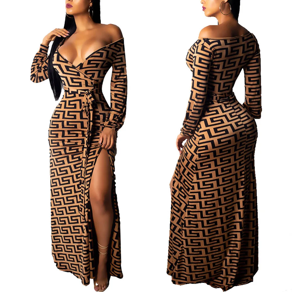 Bikitique сексуальное платье с геометрическим принтом и длинным рукавом узкая