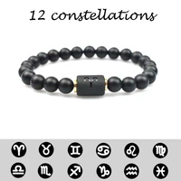 new charm fashion twelve constellation natural stone beaded couple bracelet frosted black agate stainless steel anniversary gift