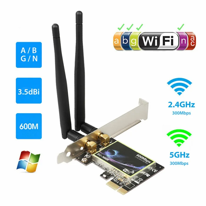 Двухдиапазонный 2,4G/5G PCI-E беспроводная карта Wi-Fi адаптер 600 Мбит/с для настольного компьютера VH99